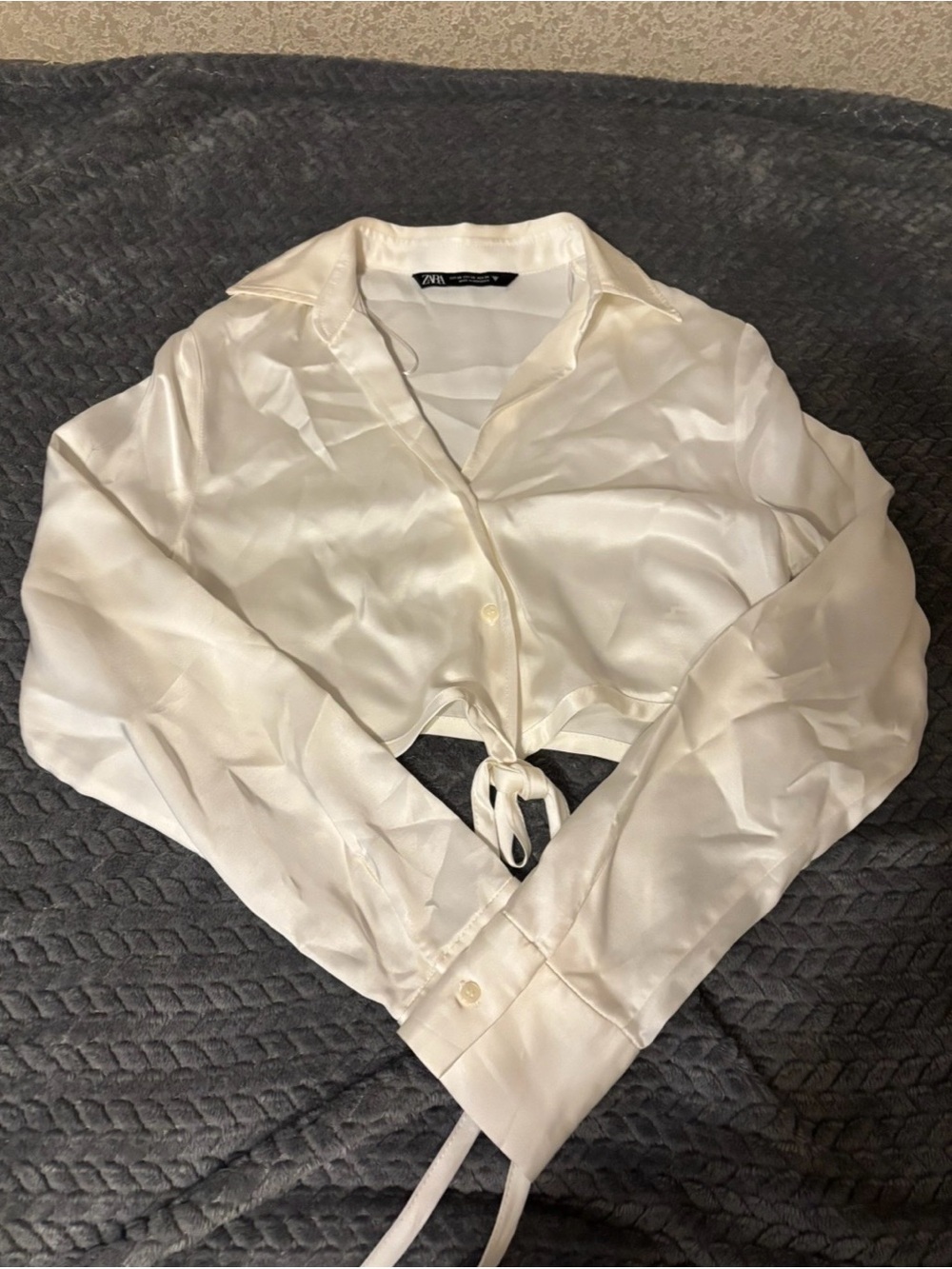 Zara Satin White Crop Top